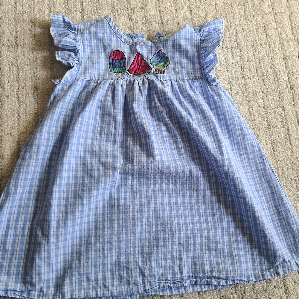 Back To School Girl Dress. Blue Gingham Dress. Embroidered Toddler 3T.